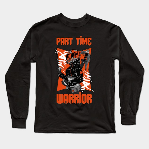 Part Time Warrior Anime Biker Girl Katana Long Sleeve T-Shirt by BlueTodyArt